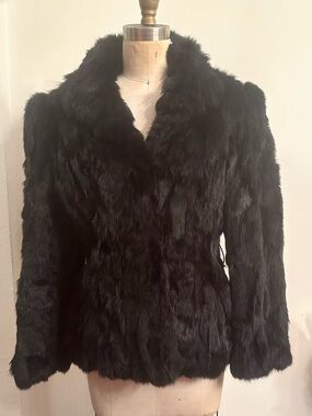 Vintage black rabbit fur coat fitted sz M